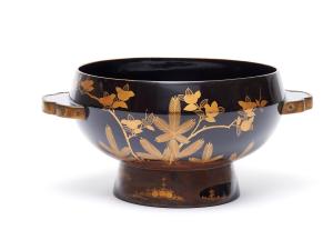 Grand bol à eau laqué noir de forme ronde, à décors d'or - Japon Meiji