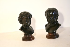 Sculptures en bronze, Paire de bustes d'enfants, 19ème