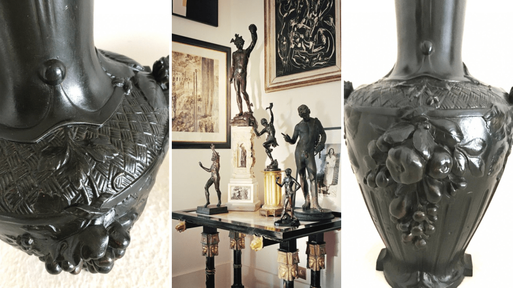 Grands Vases à patine noire et brillante de l&rsquo;Epoque Art nouveau : Une Paire Chic & Ultra&nbsp;Décorative