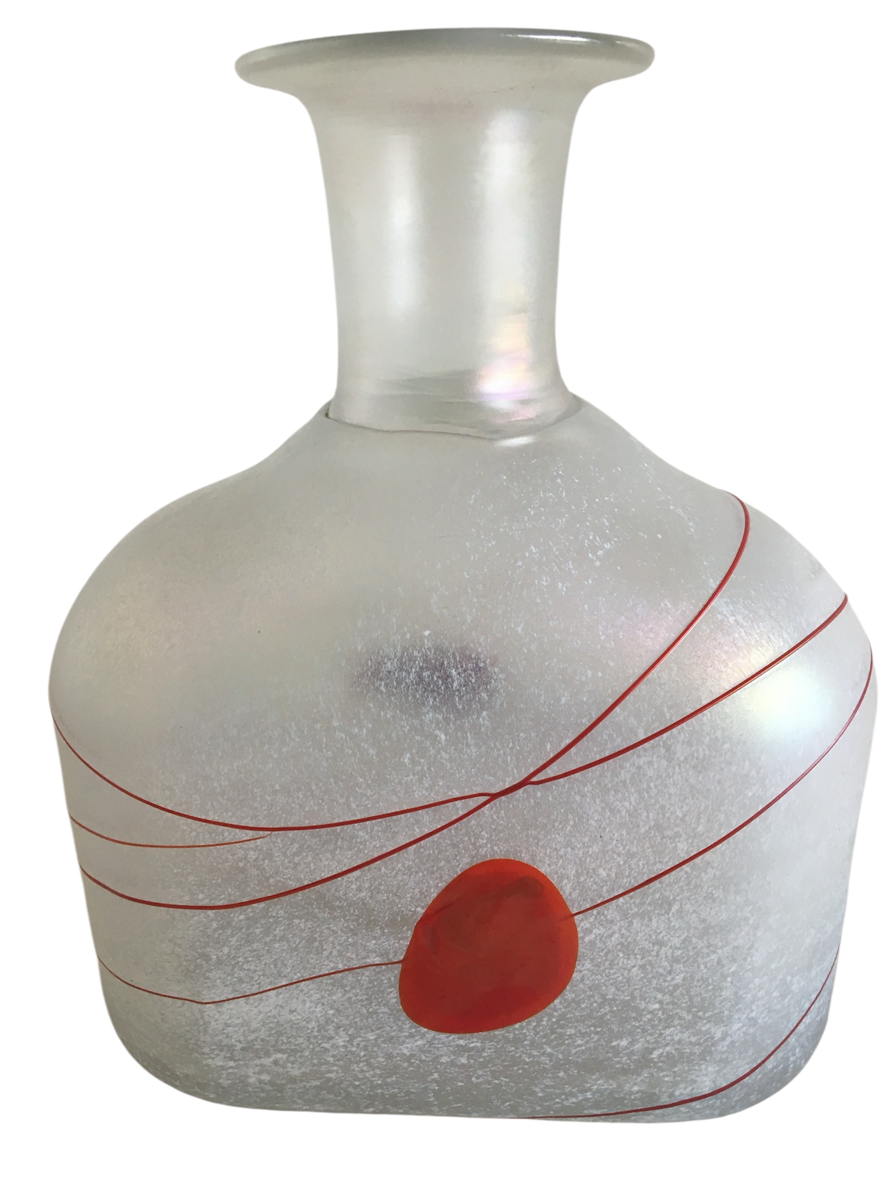 VASES EN VERRE SOUFFLÉ GIVRÉ - (MODÈLE GALAXIE ROUGE) PAR BERTIL VALLIEN, SUÈDE 1986